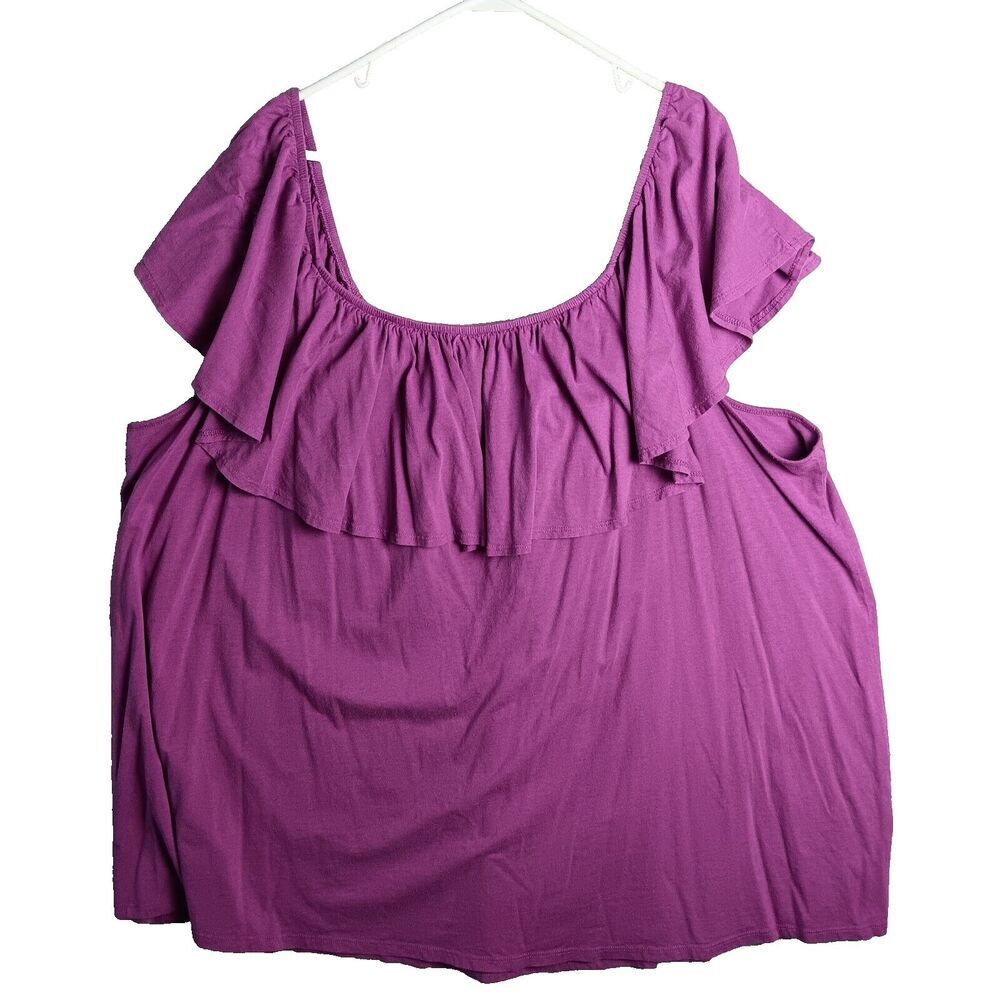 Woman Within Size 5X Ruffle Tank Top Purple Lightweight Off Shoulder Comfy Top